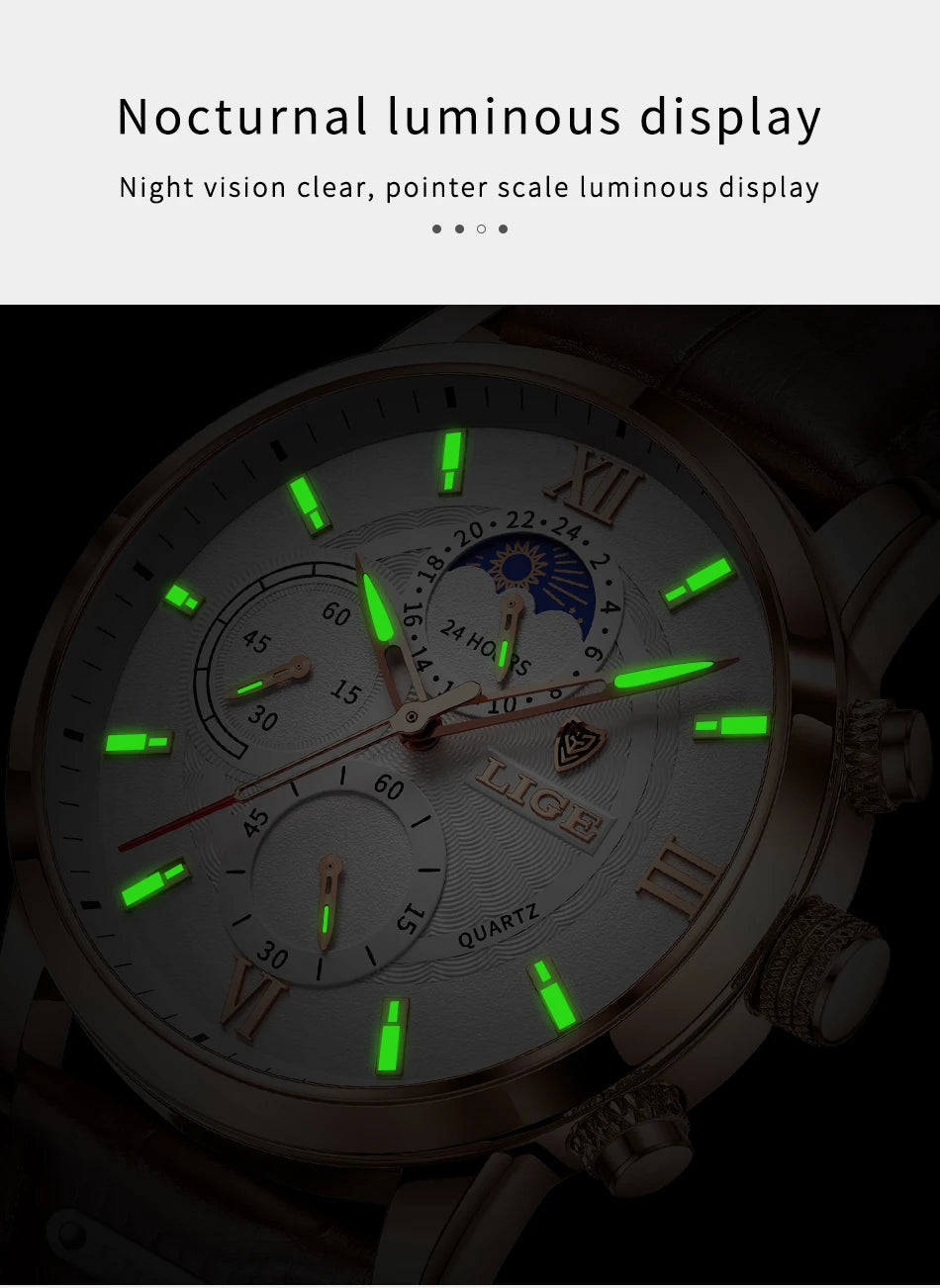 Reloj LIGE para hombre de acero inoxidable y cuero