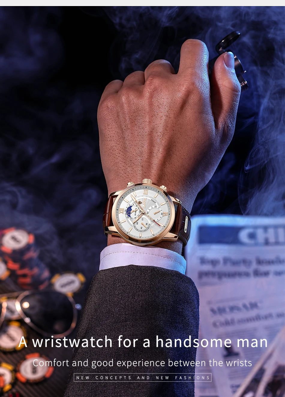 Reloj LIGE para hombre de acero inoxidable y cuero