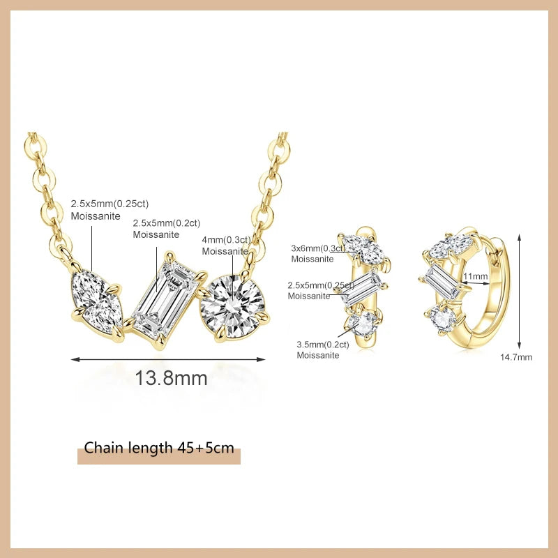 OXTAO Moissanite Earrings Pendant Necklace Set