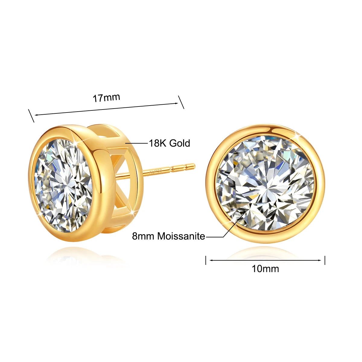 18K Gold Moissanite Bezel Stud Earrings