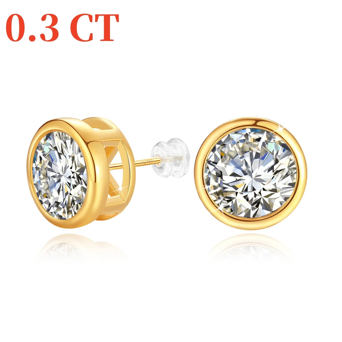 18K Gold Moissanite Bezel Stud Earrings