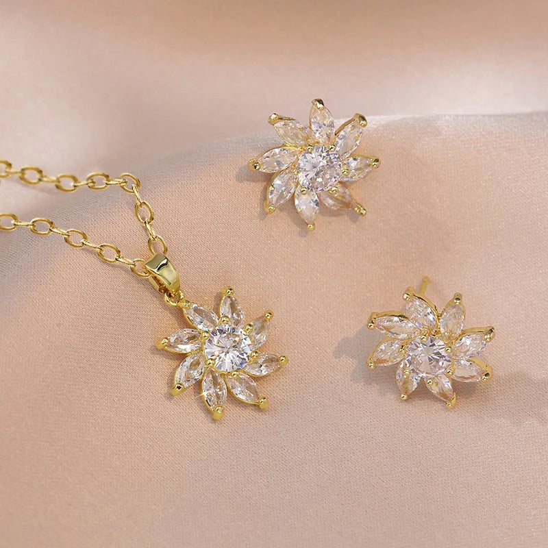 OXTAO Moissanite Earrings Pendant Necklace Set