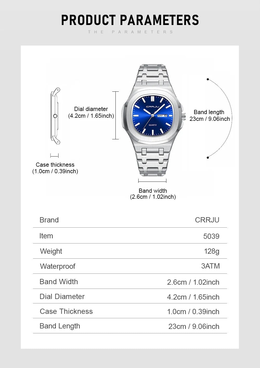 Orologio da uomo in acciaio inossidabile CRRJU
