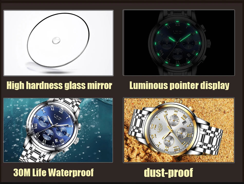 LIGE Relojes Hombre Chronograph Watch