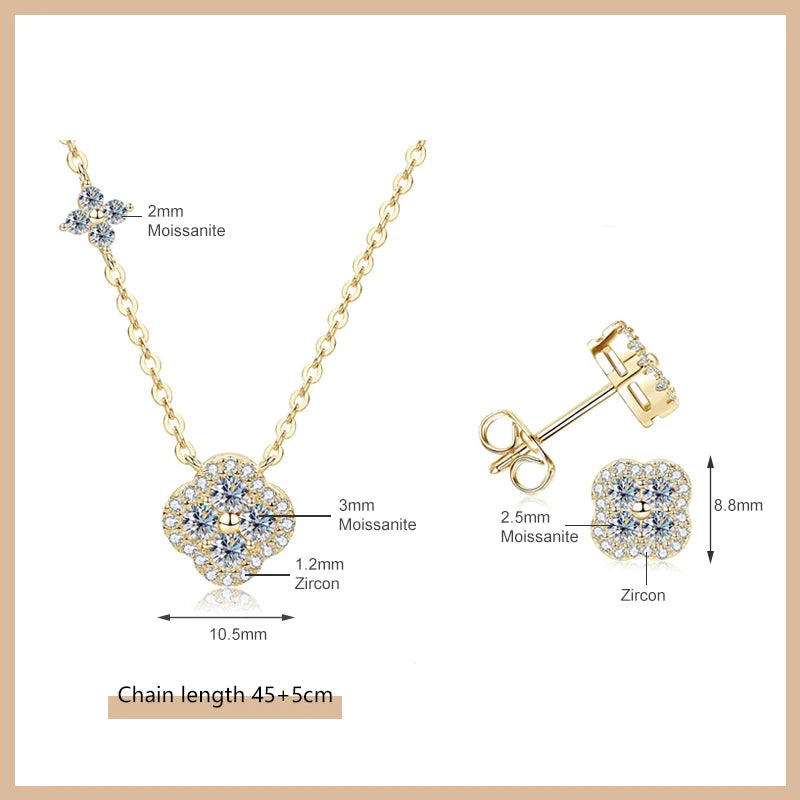 OXTAO Moissanite Earrings Pendant Necklace Set