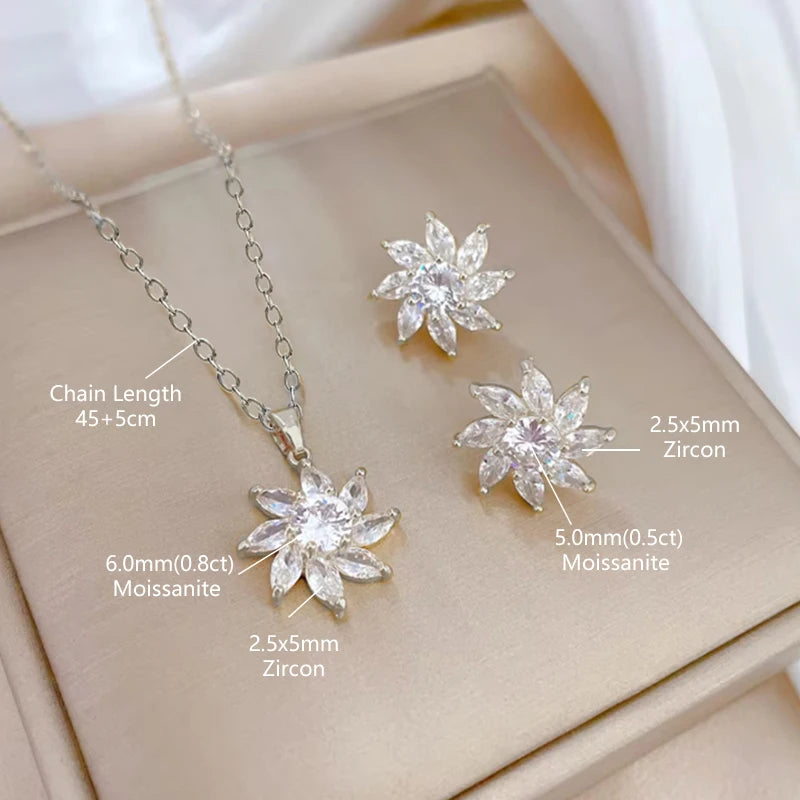 OXTAO Moissanite Earrings Pendant Necklace Set