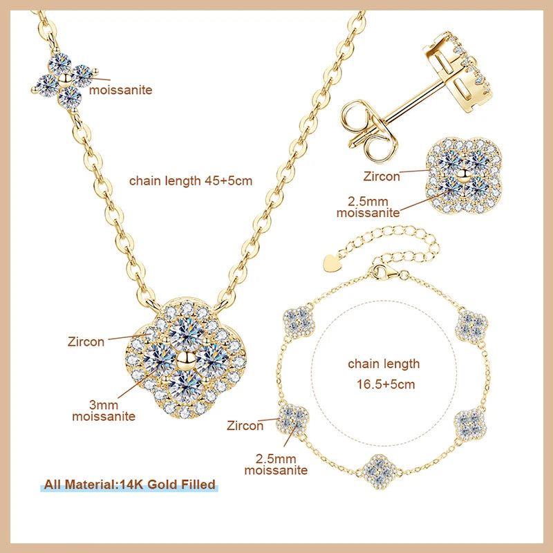 OXTAO Moissanite Earrings Pendant Necklace Set