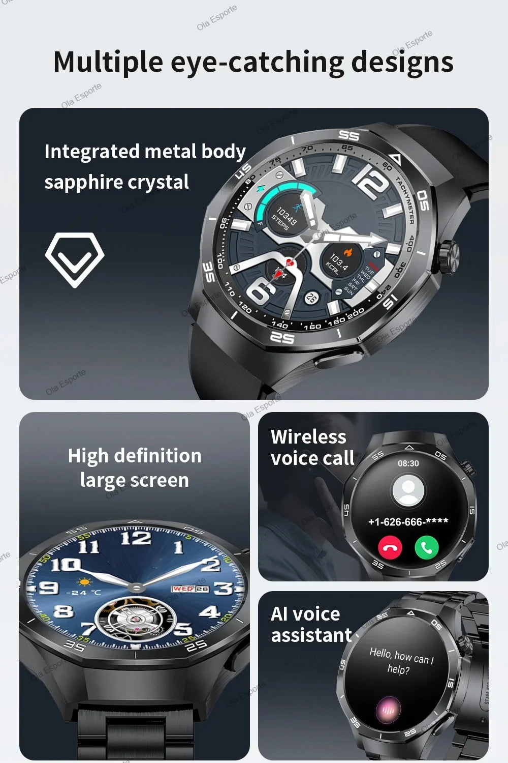 OLA ESPORTE Round Unisex Smart Watch for Android or iOS