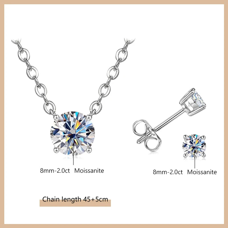 OXTAO Moissanite Earrings Pendant Necklace Set