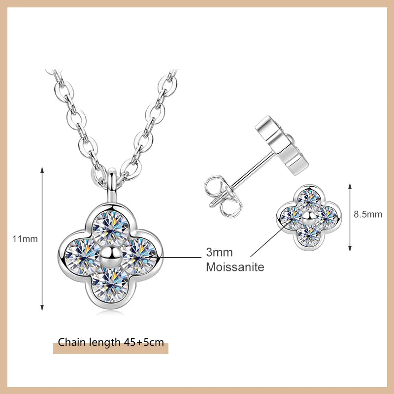 OXTAO Moissanite Earrings Pendant Necklace Set