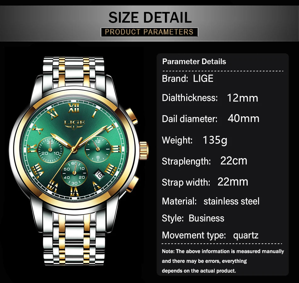 LIGE Relojes Hombre Chronograph Watch
