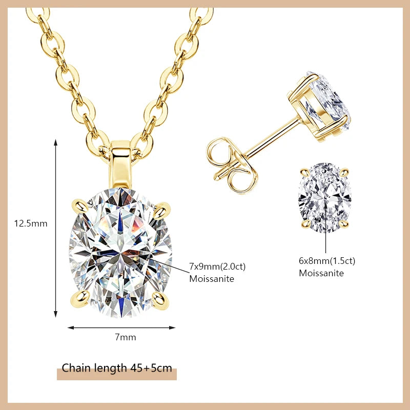 OXTAO Moissanite Earrings Pendant Necklace Set