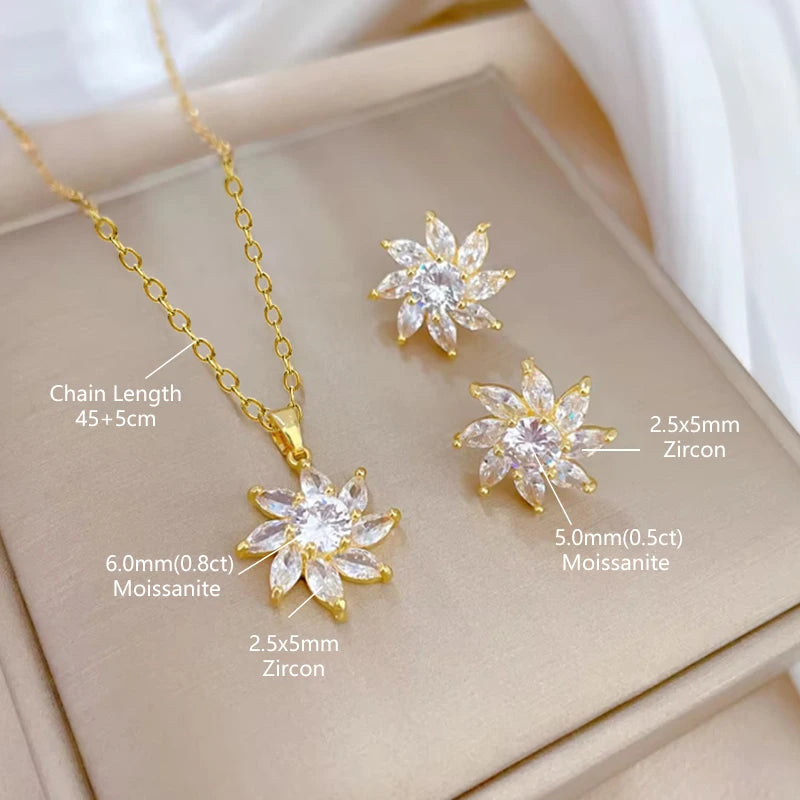 OXTAO Moissanite Earrings Pendant Necklace Set