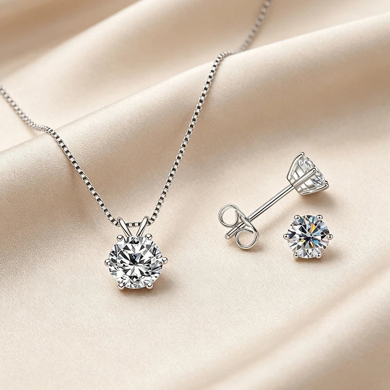 OXTAO Moissanite Earrings Pendant Necklace Set