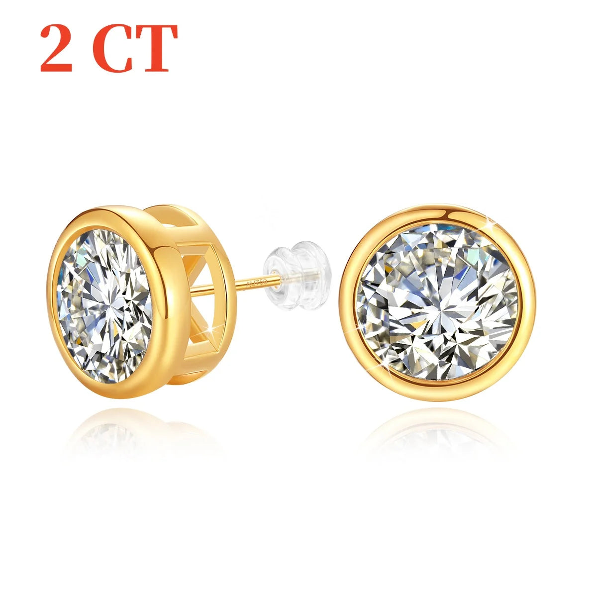 18K Gold Moissanite Bezel Stud Earrings