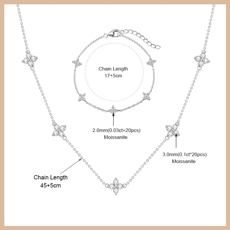 OXTAO Moissanite Earrings Pendant Necklace Set