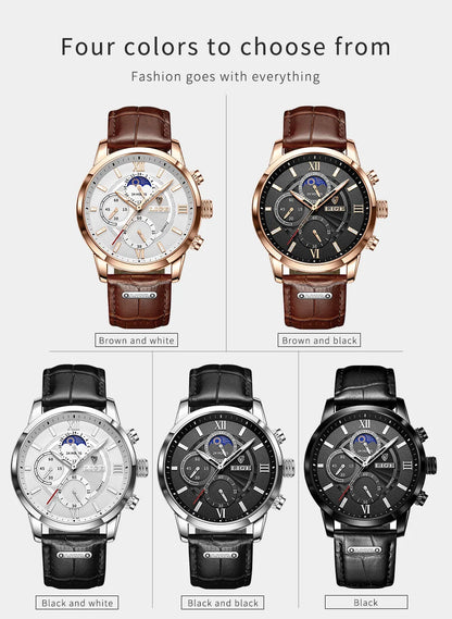 Reloj LIGE para hombre de acero inoxidable y cuero