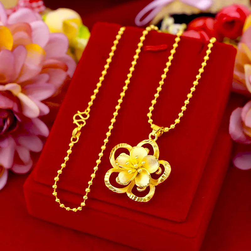 999 Pure Gold Sunflower Pendant Sun Flower 3D Hard Gold 18K Gold AU750 Necklace Female Fine Christmas Gift Real Gold Jewelry