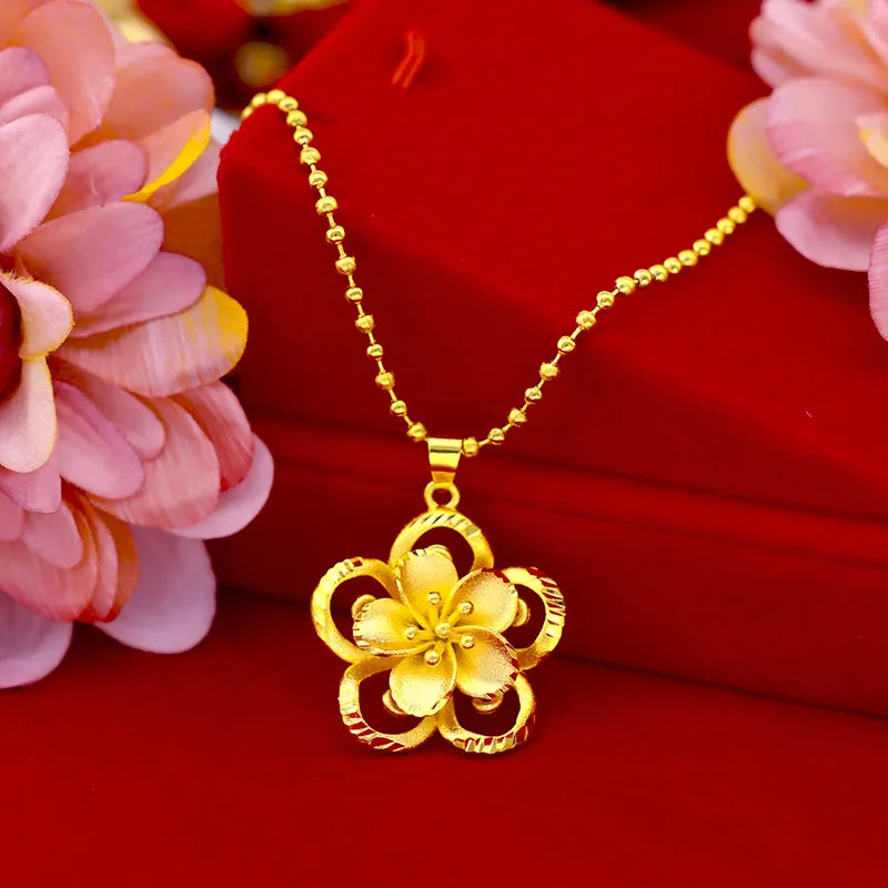 999 Pure Gold Sunflower Pendant Sun Flower 3D Hard Gold 18K Gold AU750 Necklace Female Fine Christmas Gift Real Gold Jewelry