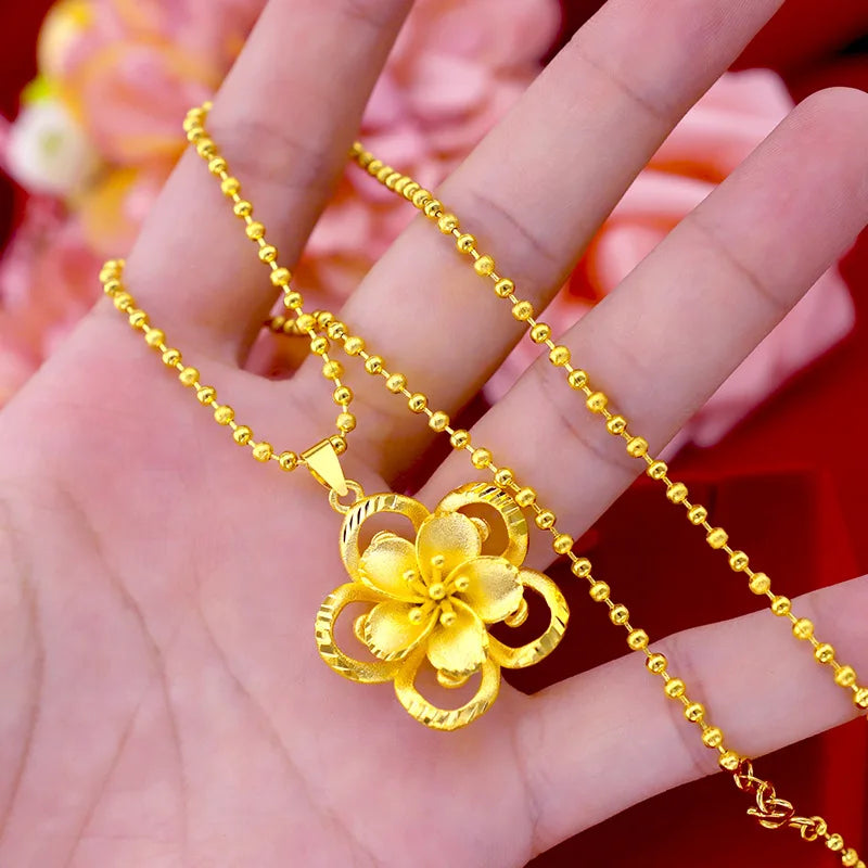 999 Pure Gold Sunflower Pendant Sun Flower 3D Hard Gold 18K Gold AU750 Necklace Female Fine Christmas Gift Real Gold Jewelry