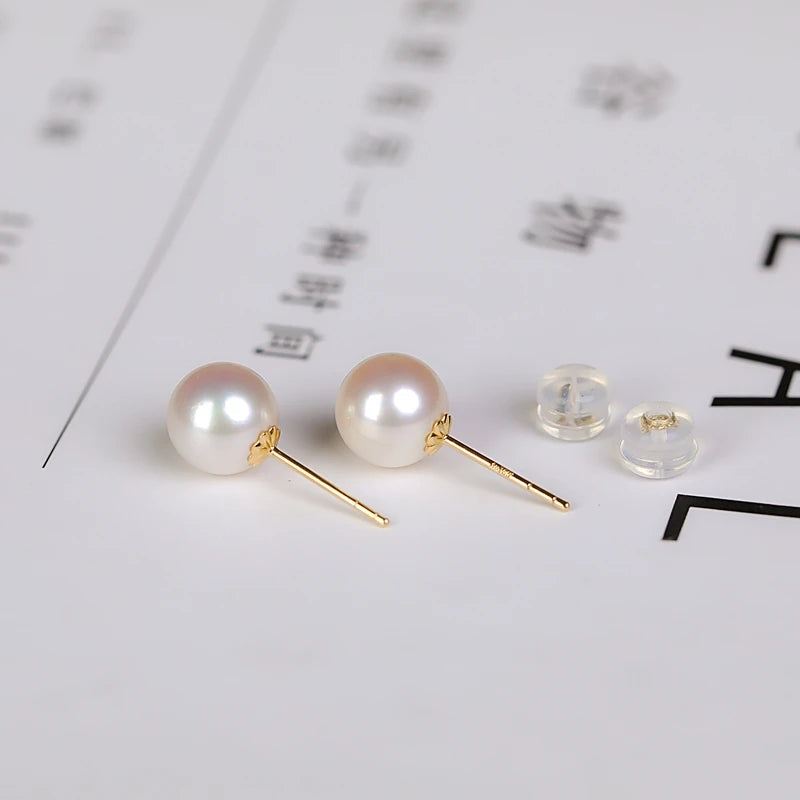 YUNLI 18K Gold Natural Freshwater Pearl Stud Earrings