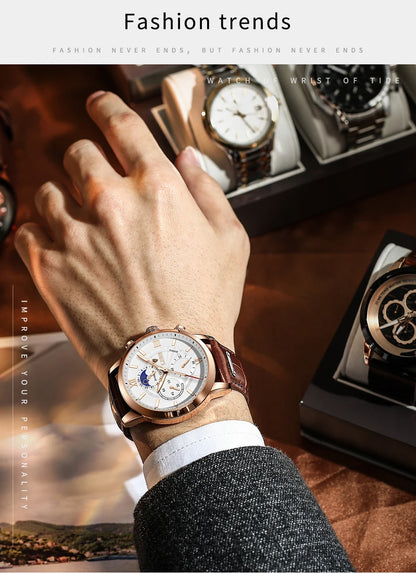 Reloj LIGE para hombre de acero inoxidable y cuero