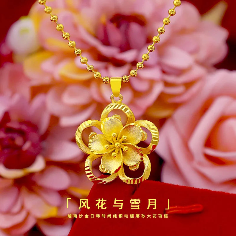 999 Pure Gold Sunflower Pendant Sun Flower 3D Hard Gold 18K Gold AU750 Necklace Female Fine Christmas Gift Real Gold Jewelry