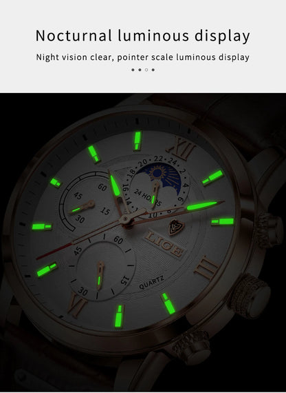 Reloj LIGE para hombre de acero inoxidable y cuero