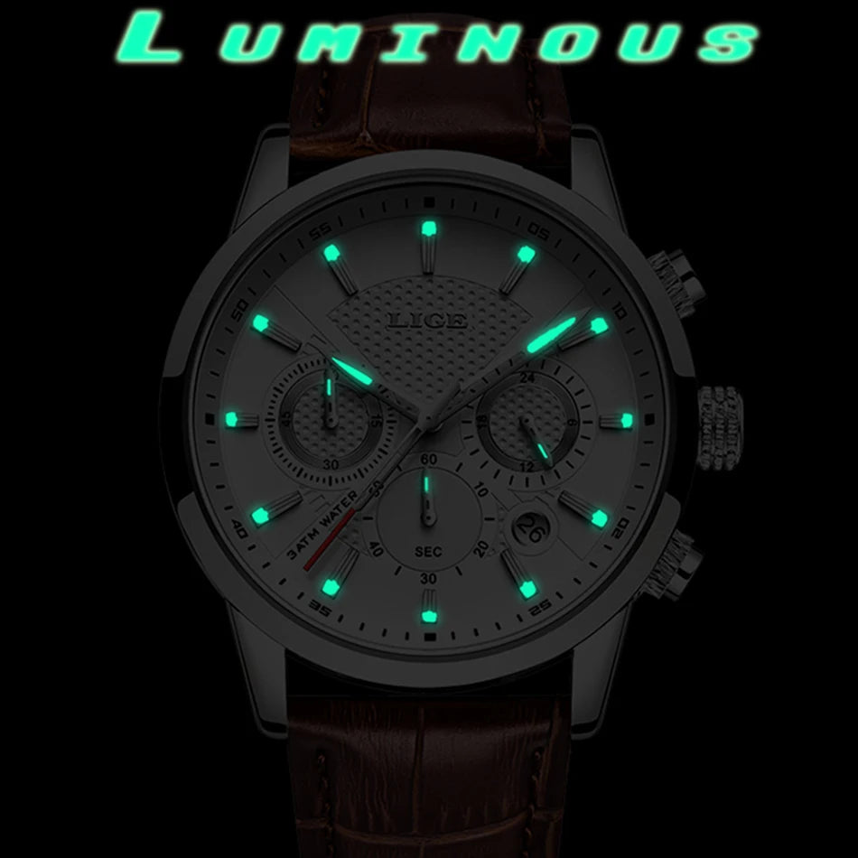 Reloj LIGE para hombre de acero inoxidable y cuero