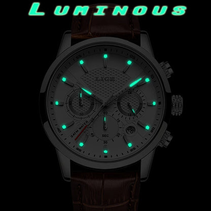 Reloj LIGE para hombre de acero inoxidable y cuero