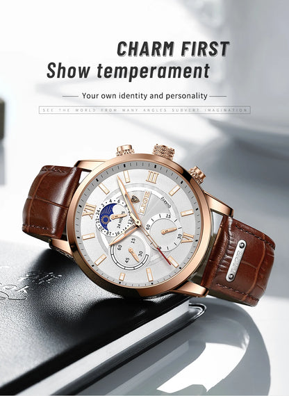 Reloj LIGE para hombre de acero inoxidable y cuero
