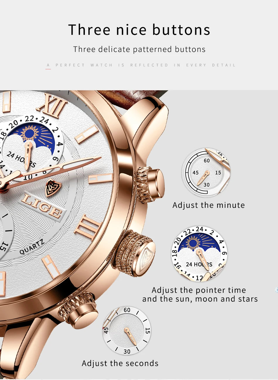Reloj LIGE para hombre de acero inoxidable y cuero