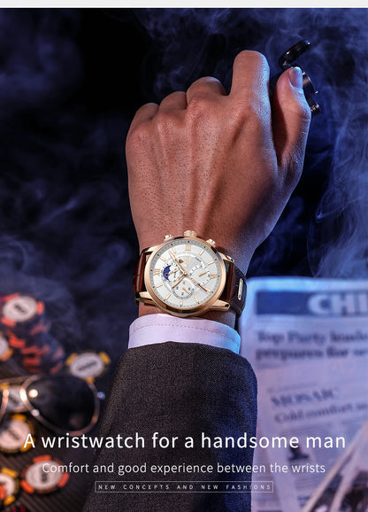 Reloj LIGE para hombre de acero inoxidable y cuero