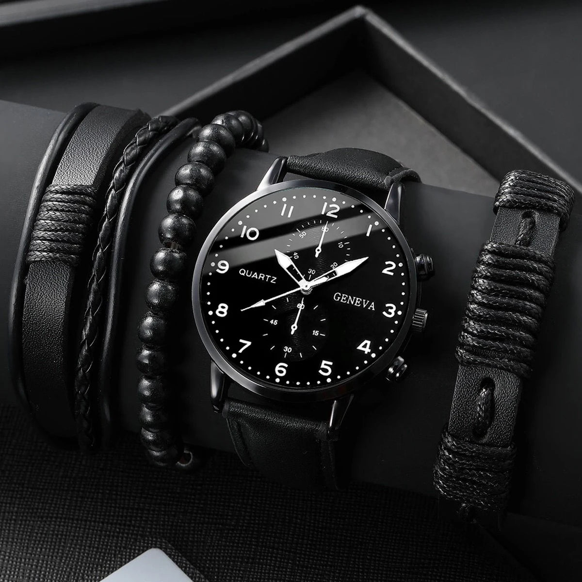 RUNERR Set Orologio da Uomo Nero