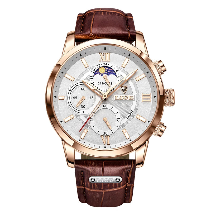 Reloj LIGE para hombre de acero inoxidable y cuero