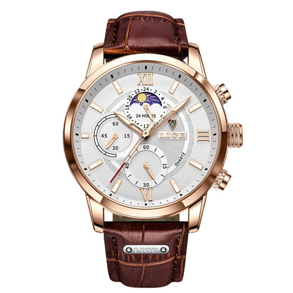 Reloj LIGE para hombre de acero inoxidable y cuero