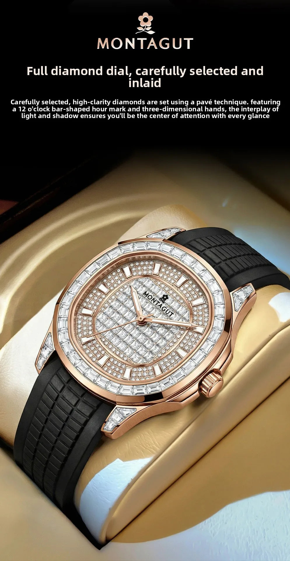MONTAGUT Herrenuhr in Roségold mit Silikonarmband