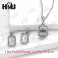 100% S925 Sterling Silver Moissanite earrings GRA Certified Emerald Cut Necklace Jewelry Sets For Women Fine Wedding Gift