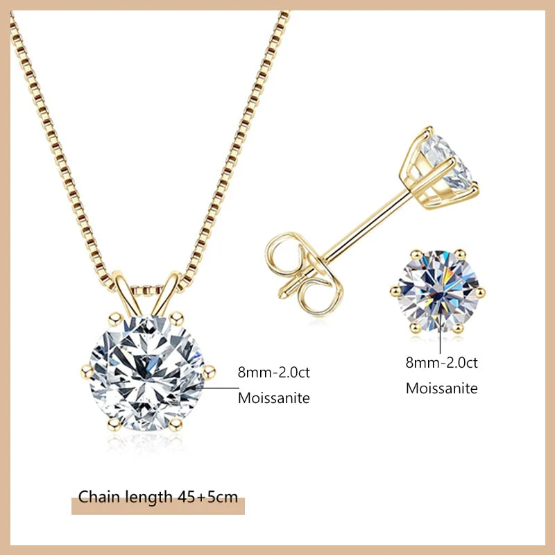OXTAO Moissanite Earrings Pendant Necklace Set