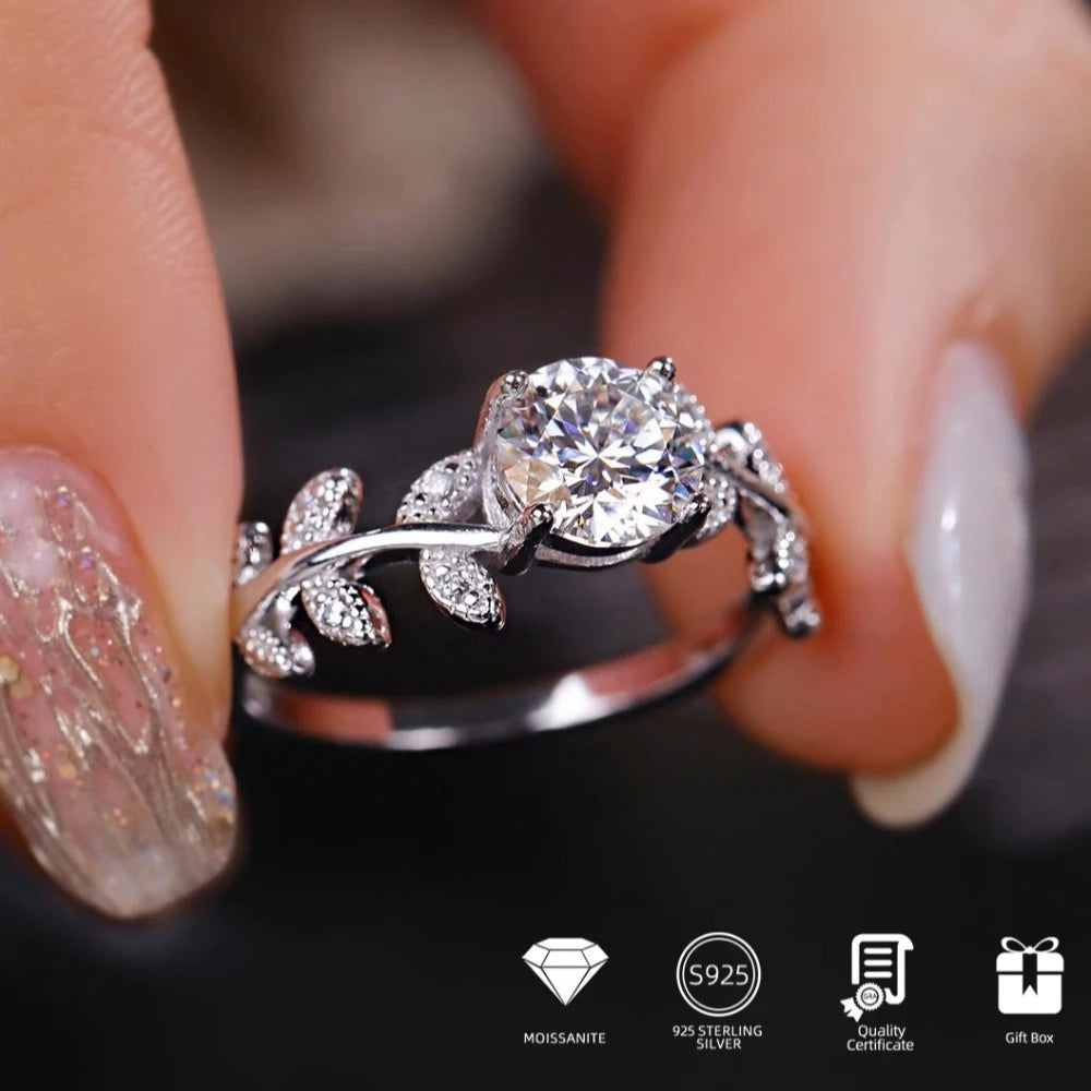 1CT Certified Moissanite Rings Leaf Design Ring Women 925 Sterling Silver Engagement Wedding Lab Diamond Band Gifts Fine Jewelry