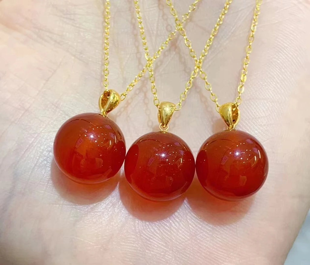 XF800 New Real 18K Gold Pendant Necklace Red Agate Fine Jewelry Pure Au750 Chain Vintage Anniversary Gift For Women X054