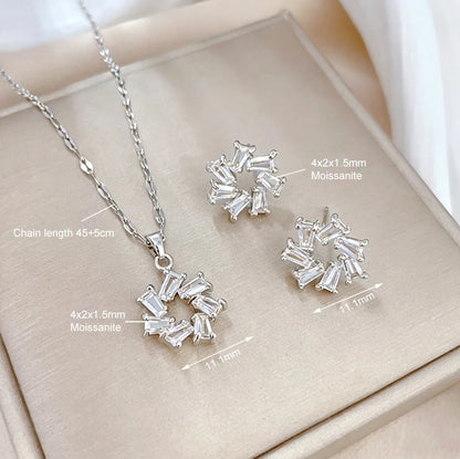 OXTAO Moissanite Earrings Pendant Necklace Set