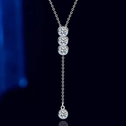 0.4-2cttw D Moissanite Lariat Necklace Women Fine Jewelry Mosan Diamond Drop Y Chain Necklace Solid Silver 925 Pass Tester Gift