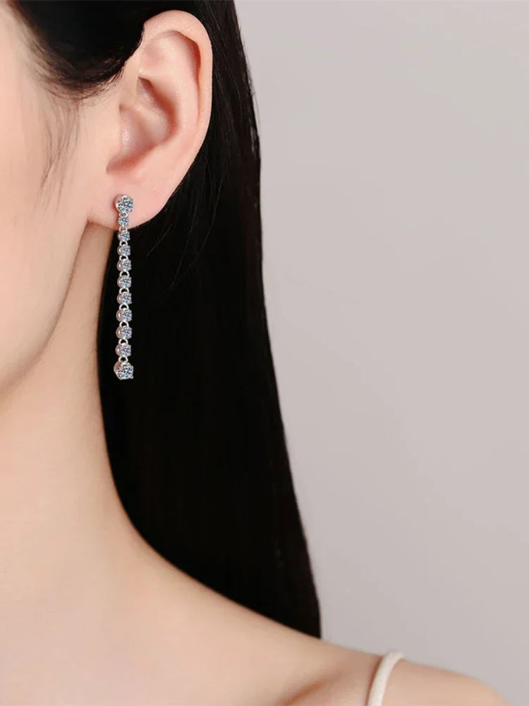 Moissanite 925 Sterling Silver Earrings Fringed Long Row Earrings Engagement Fine Jewelry Light Luxury and High-end Design