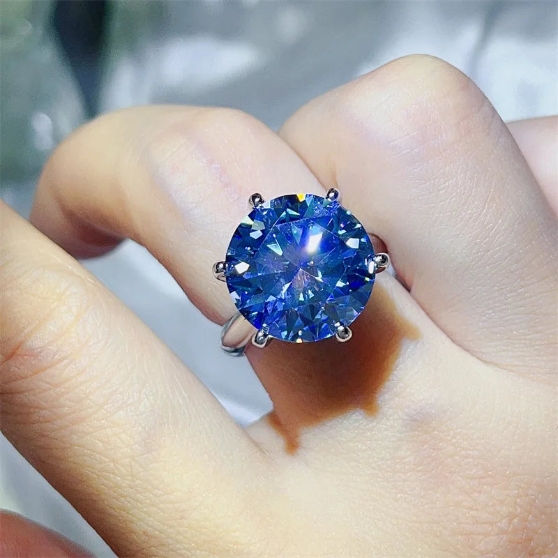 5/10CT Round Cut Women Moissanite Ring s925 Silver Pink/Green/Blue Moissanite Rings for Women Luxury Big Women Moissanite Ring