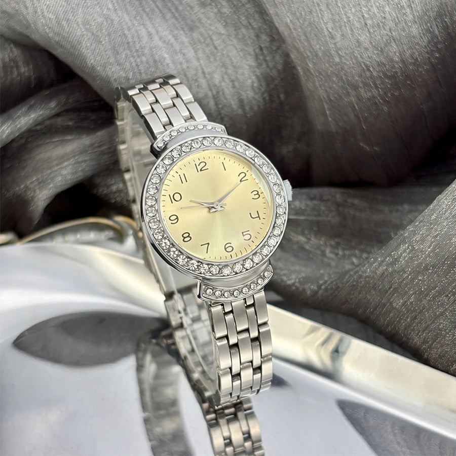 Women Curved Convex Glass Stainless Steel Watch