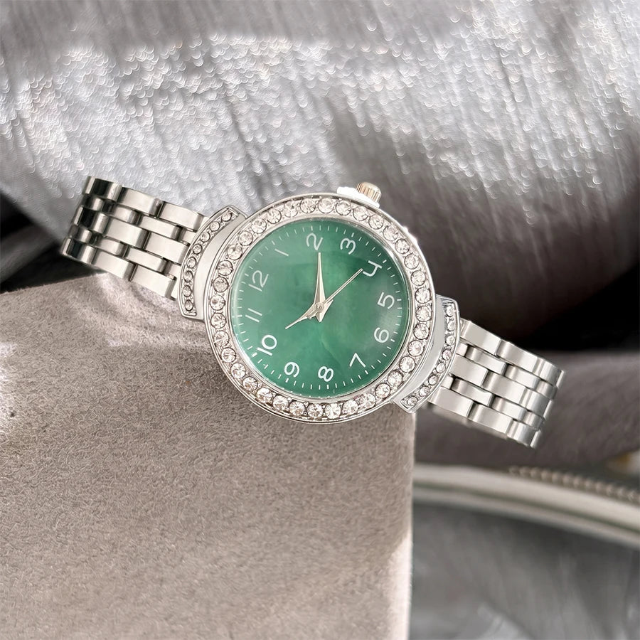 Women Curved Convex Glass Stainless Steel Watch