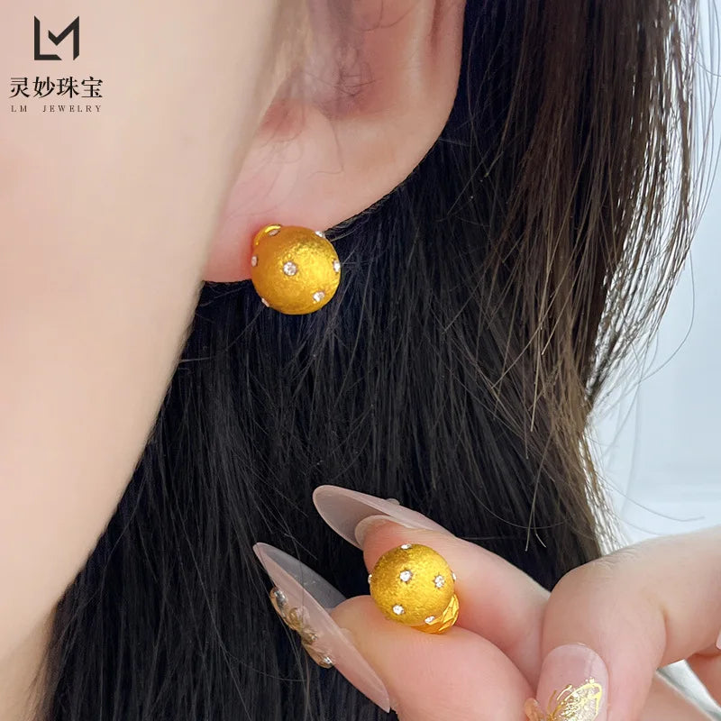 24K Gold &amp; Moissanite Ball Earrings