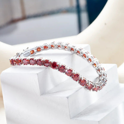 GRA Certified 5mm Red Color Moissanite Tennis Bracelet For Women S925 Silver Gem Bracelet Plated 18K Fine Jewelry Gift