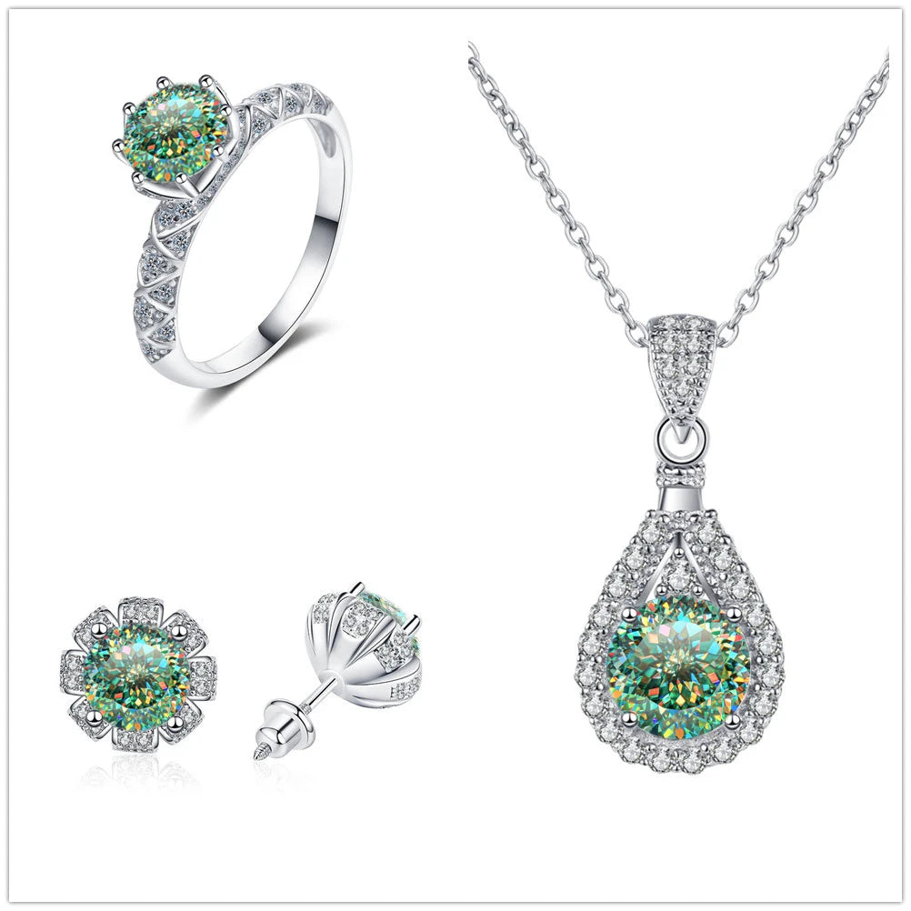 Certified Moissanite Necklace Engagement Ring Stud Earrings for Women4 CT Round Cut Moissanite Diamond Wedding Jewelry Set